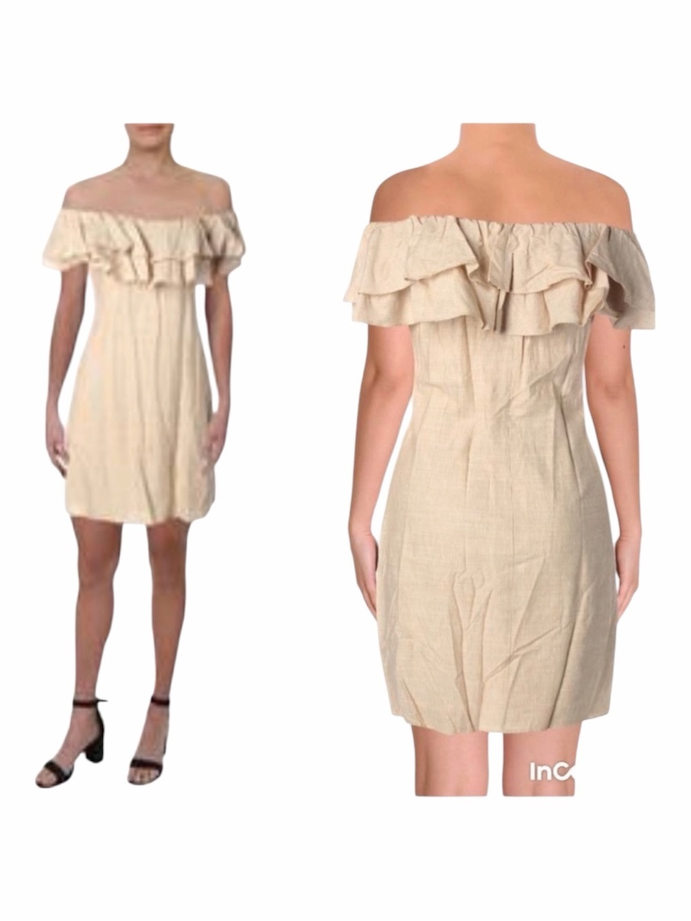 ✅ NWT Julie Brown Selina Party Off-The-Shoulder Tan Beige Color Dress size 4